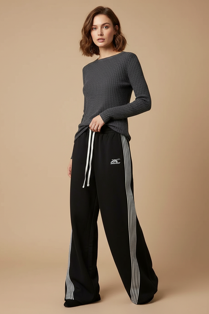 Pantalon Fluide Femme Noir Et Blanc - Molleton