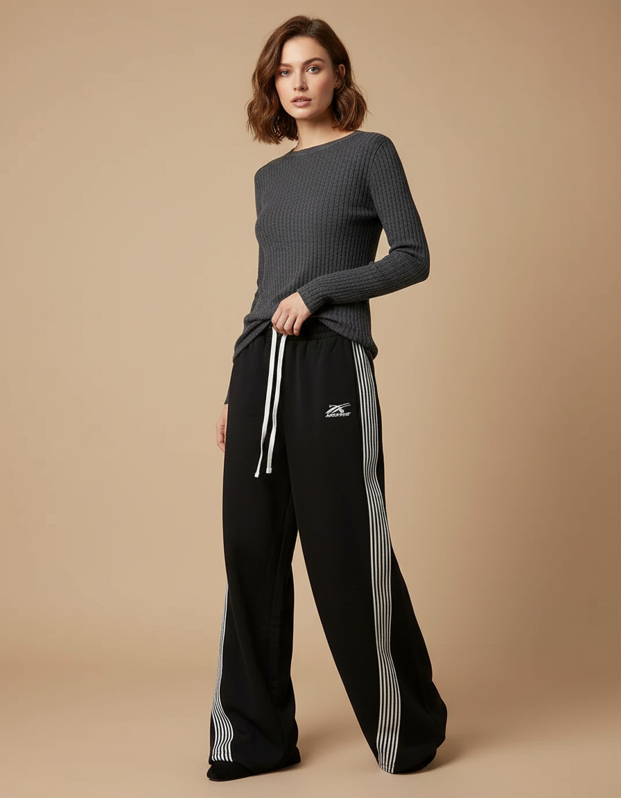 Pantalon Fluide Femme Noir Et Blanc - Molleton