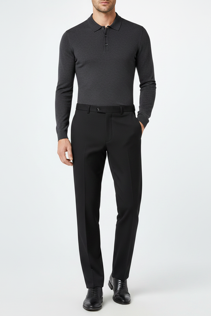 Pantalon Noir Homme Habillé Droit Classique Élégant - Gabardine