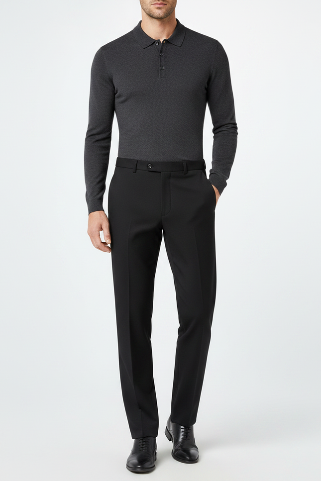 Pantalon Noir Homme Habillé Droit Classique Élégant - Gabardine