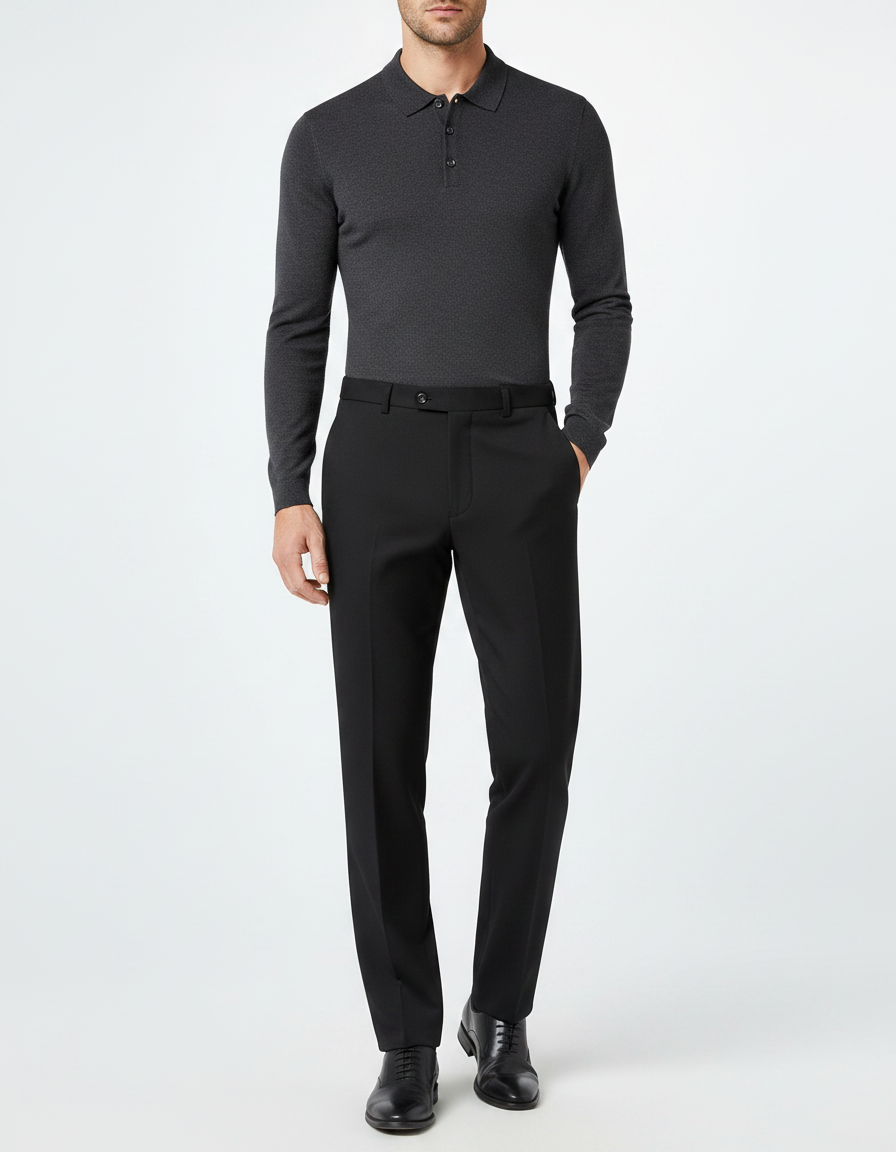 Pantalon Noir Homme Habillé Droit Classique Élégant - Gabardine