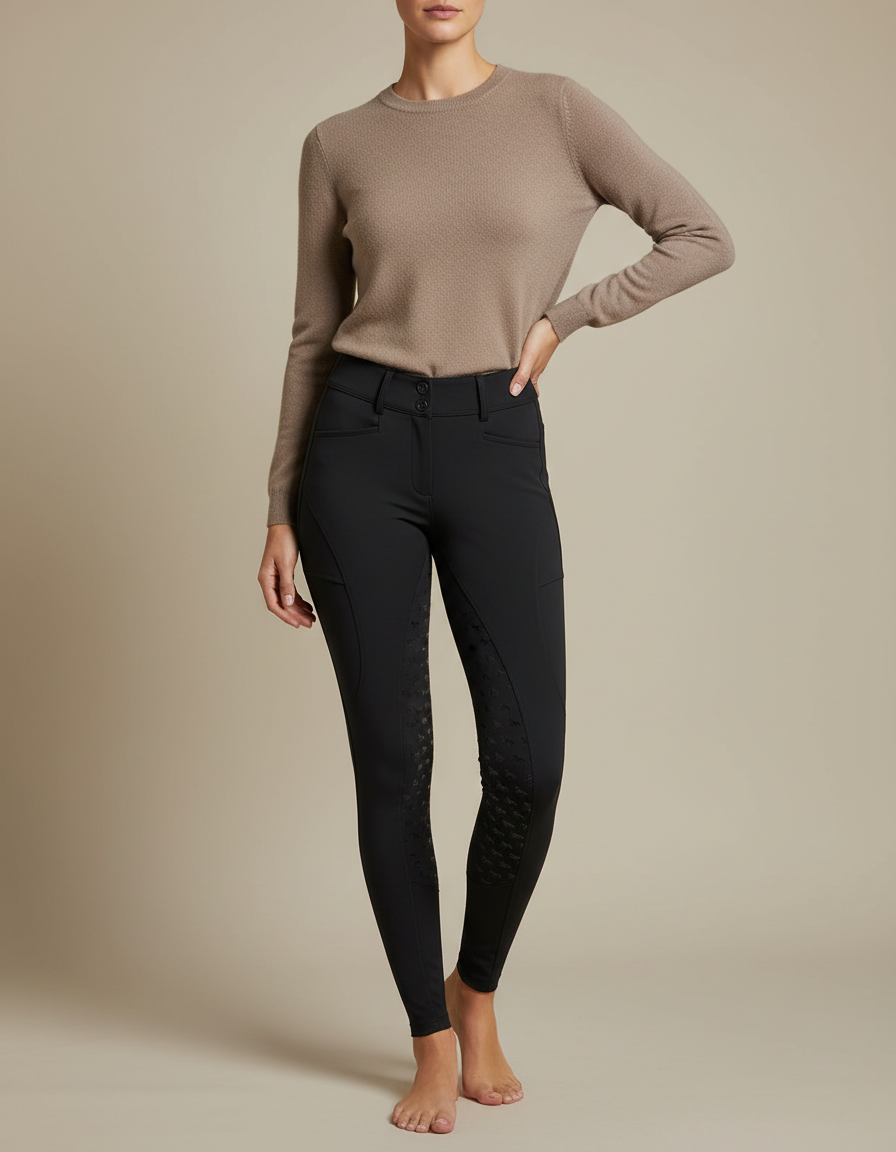Pantalon Noir Équitation Taille Haute Silicone Adhérent Femme - Polyester