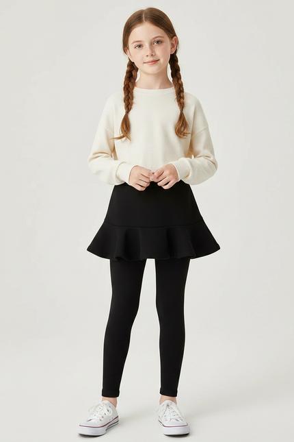 Pantalon Noir Legging Jupe Plissée Fille Confortable - Maille