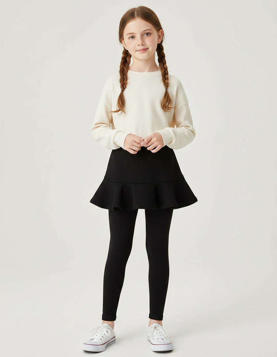 Pantalon Noir Legging Jupe Plissée Fille Confortable - Maille