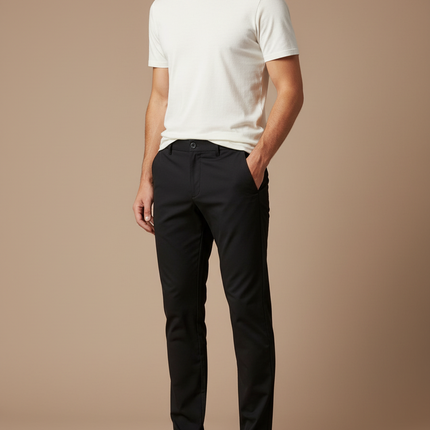 Pantalon Noir Homme Slim Fit Élastique Décontracté Respirant - Polyester