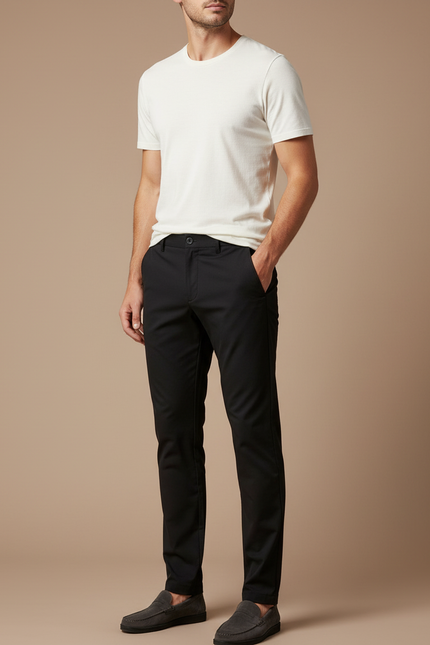 Pantalon Noir Homme Slim Fit Élastique Décontracté Respirant - Polyester