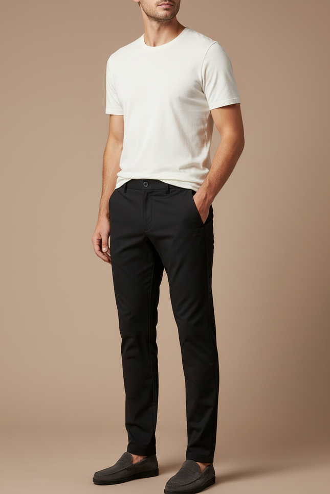 Pantalon Noir Homme Slim Fit Élastique Décontracté Respirant - Polyester