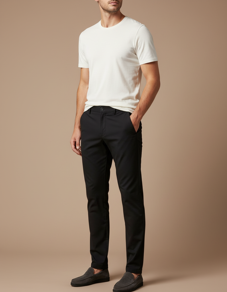 Pantalon Noir Homme Slim Fit Élastique Décontracté Respirant - Polyester