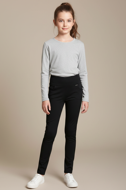 Pantalon Noir Fille Slim Élastique Confortable - Maille