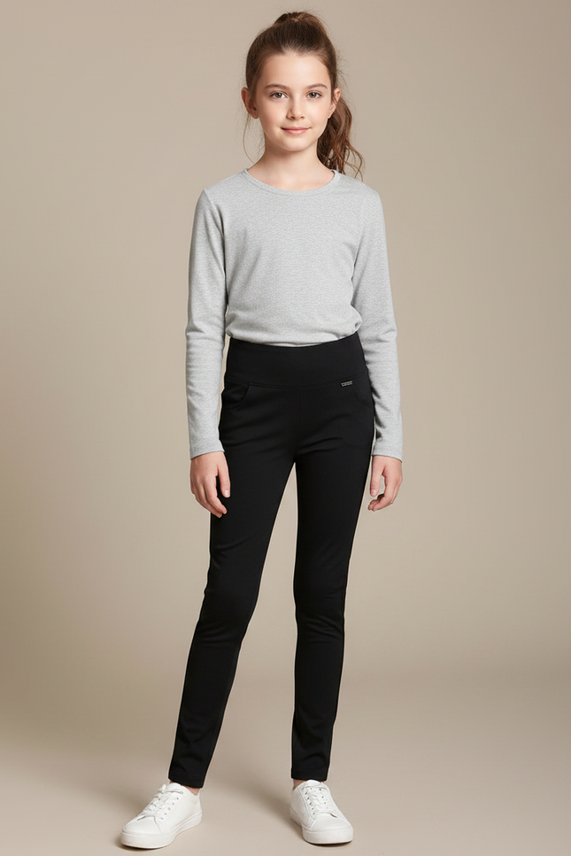 Pantalon Noir Fille Slim Élastique Confortable - Maille