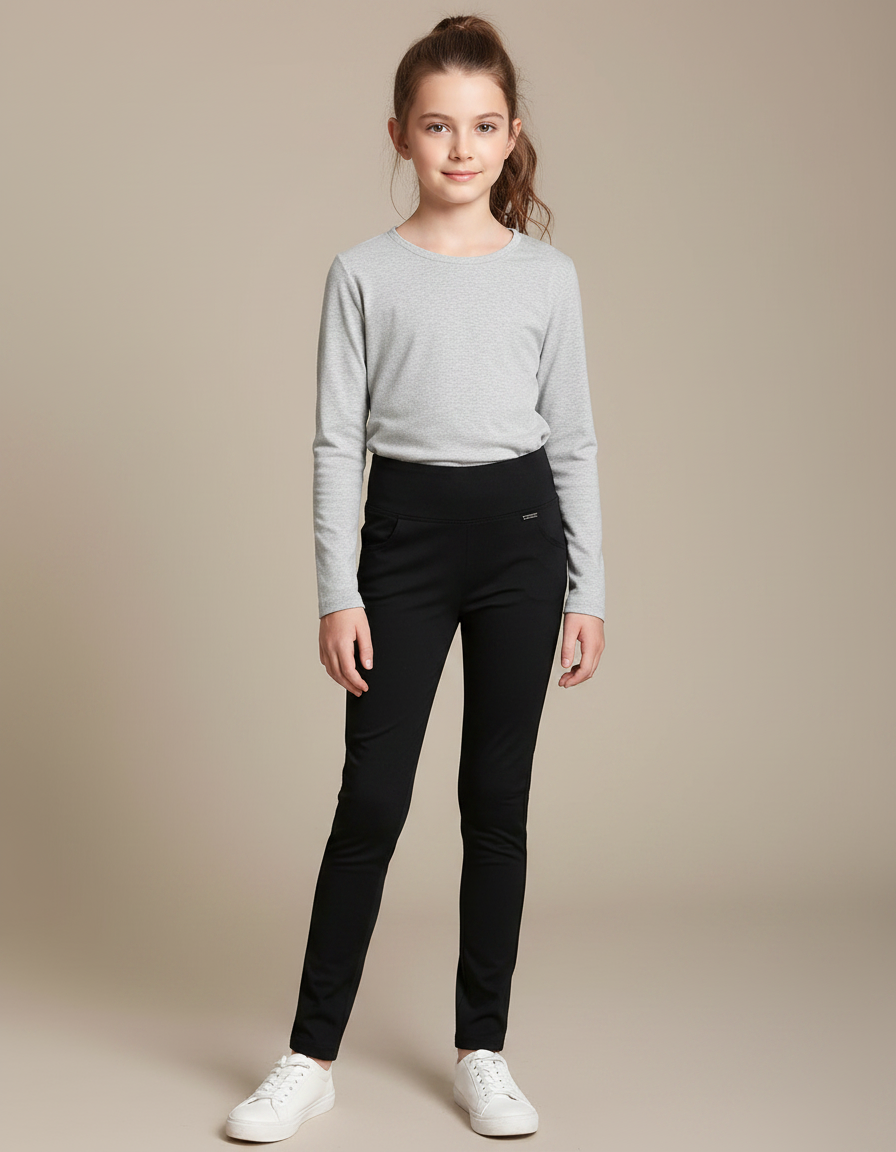 Pantalon Noir Fille Slim Élastique Confortable - Maille
