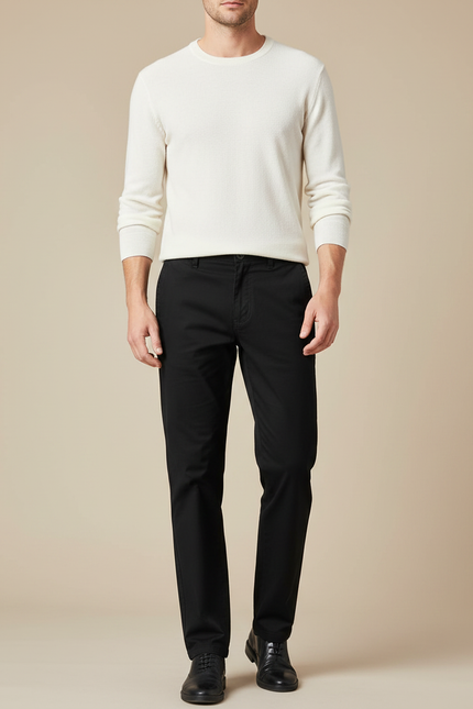 Pantalon Noir Homme Coton Décontracté Coupe Droite