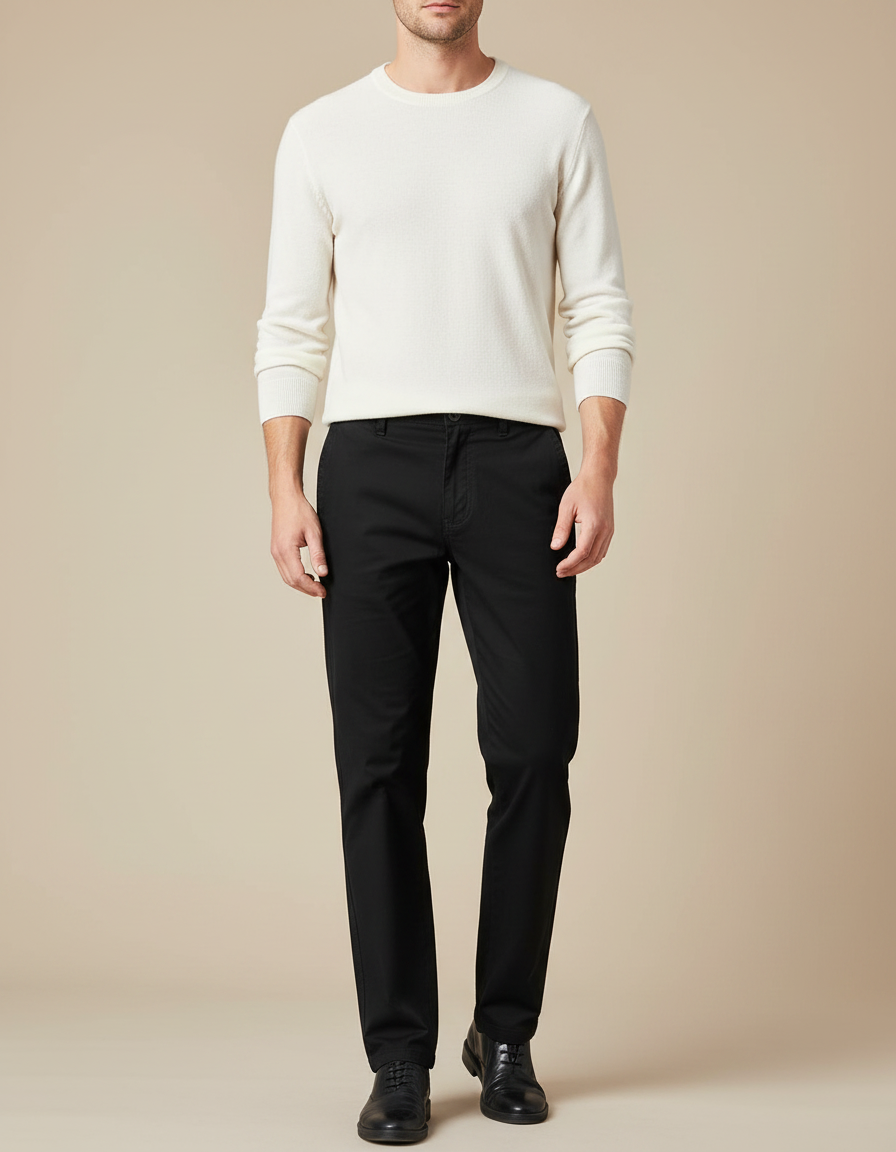 Pantalon Noir Homme Coton Décontracté Coupe Droite