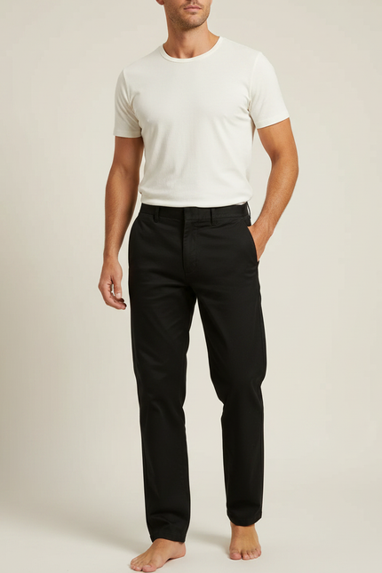 Pantalon Noir Décontracté Homme Coton Droit