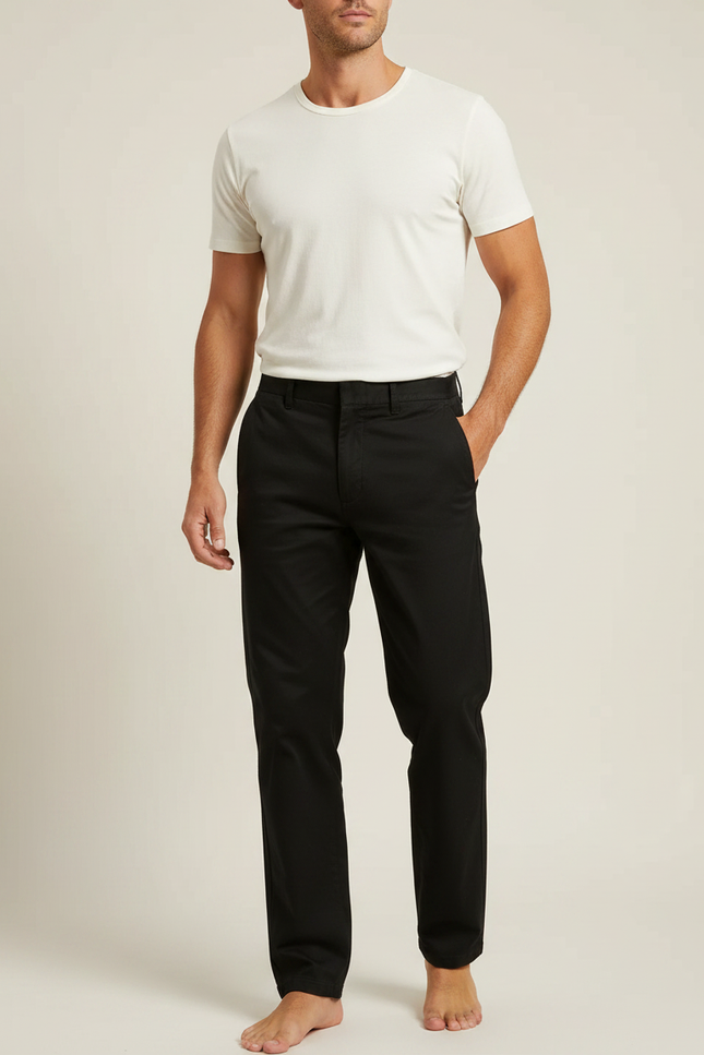 Pantalon Noir Décontracté Homme Coton Droit