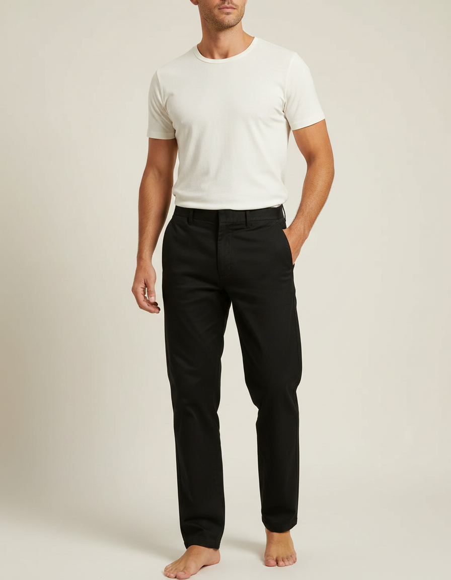Pantalon Noir Décontracté Homme Coton Droit