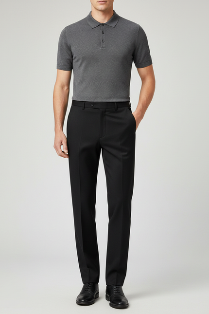 Pantalon Noir Droit Homme Élégant Formel Laine