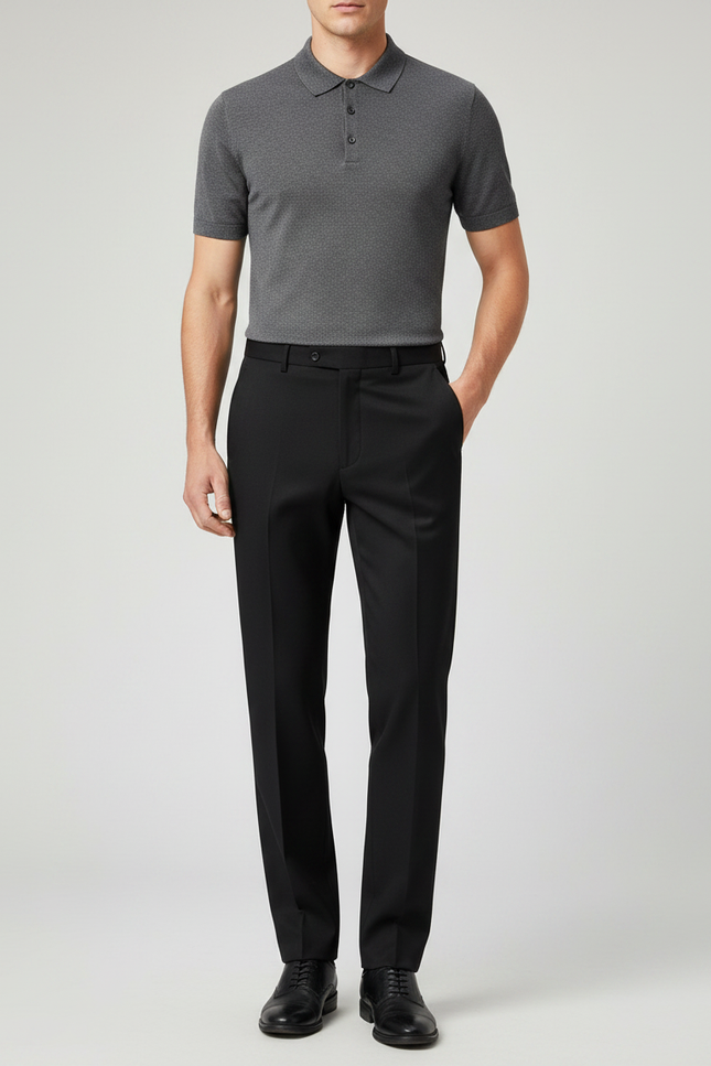 Pantalon Noir Droit Homme Élégant Formel Laine