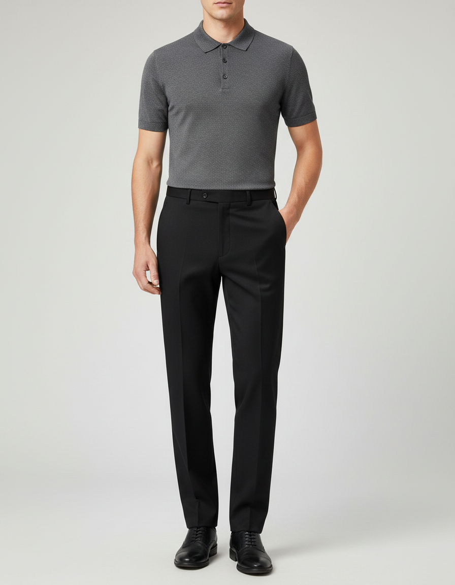 Pantalon Noir Droit Homme Élégant Formel Laine