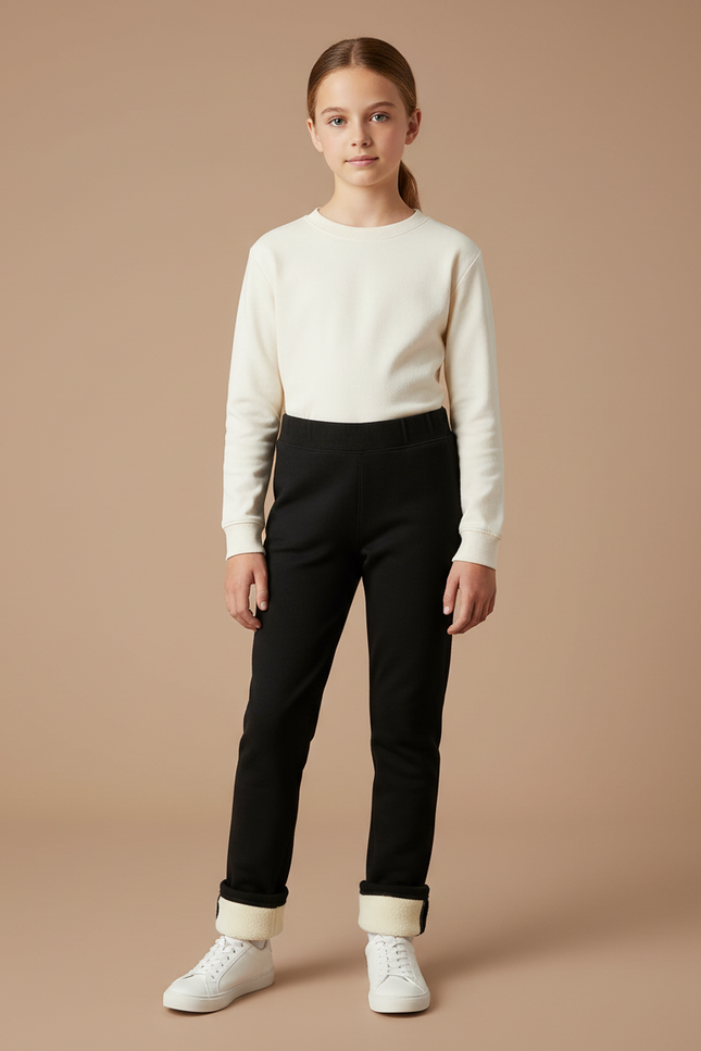 Pantalon Noir Molletonné Doublé Polaire Fille Hiver Chaud