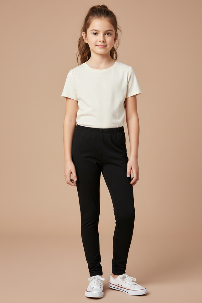 Pantalon Noir Fille Coton Élastique Slim Uni