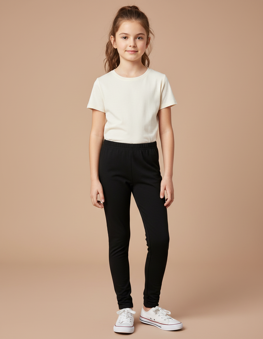 Pantalon Noir Fille Coton Élastique Slim Uni