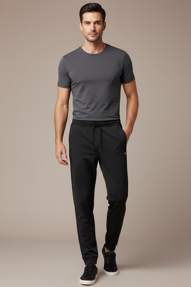 Pantalon Noir Homme Sportif Ajusté Décontracté Fluide - Polyester