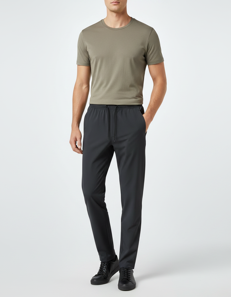 Pantalon Noir Léger Respirant Extensible Décontracté Homme - Polyester