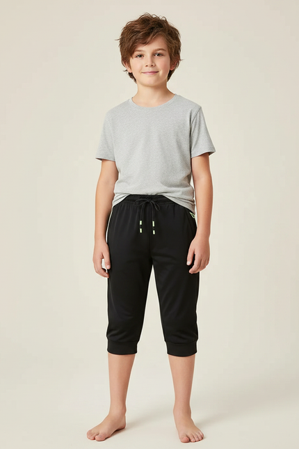 Pantalon Noir Garçon Court Sport Décontracté - Polyester