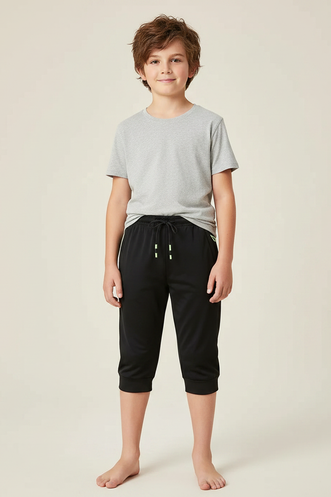 Pantalon Noir Garçon Court Sport Décontracté - Polyester
