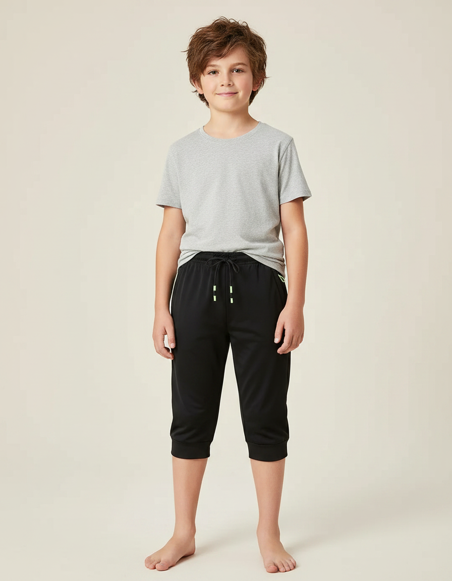 Pantalon Noir Garçon Court Sport Décontracté - Polyester
