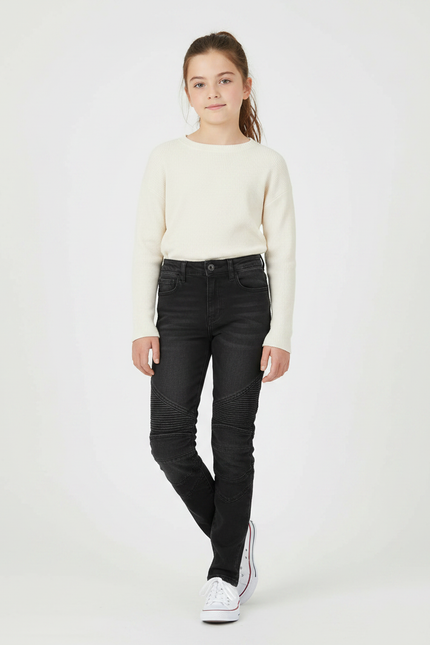 Pantalon Noir Moto Slim Fit Femme - Jean