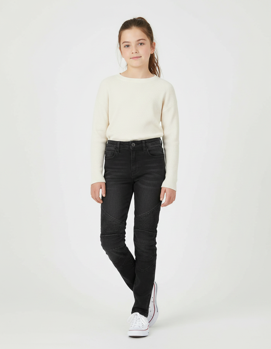 Pantalon Noir Moto Slim Fit Femme - Jean
