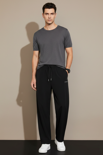 Pantalon Noir Ample Décontracté Léger Cordon - Polyester