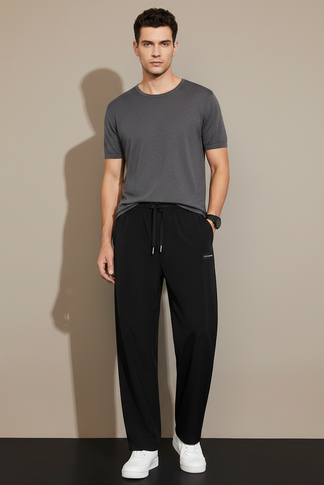 Pantalon Noir Ample Décontracté Léger Cordon - Polyester