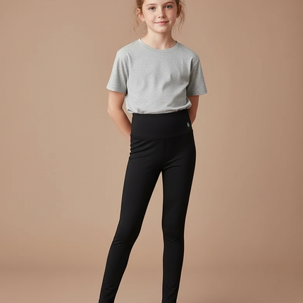 Pantalon Noir Legging Ajusté Confortable Élastique Fille - Polyester