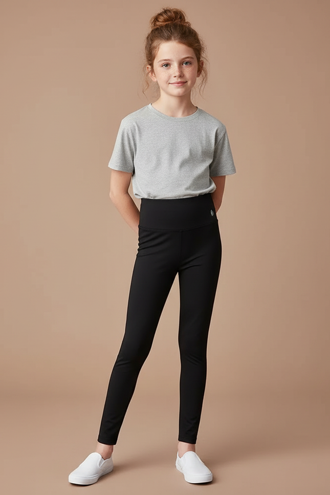 Pantalon Noir Legging Ajusté Confortable Élastique Fille - Polyester