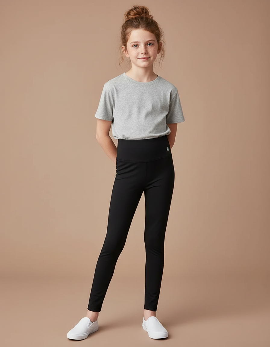 Pantalon Noir Legging Ajusté Confortable Élastique Fille - Polyester
