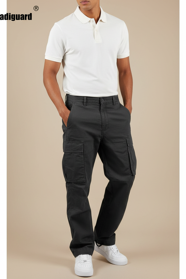Pantalon Noir Cargo Homme Décontracté Ample Multi-Poches - Toile