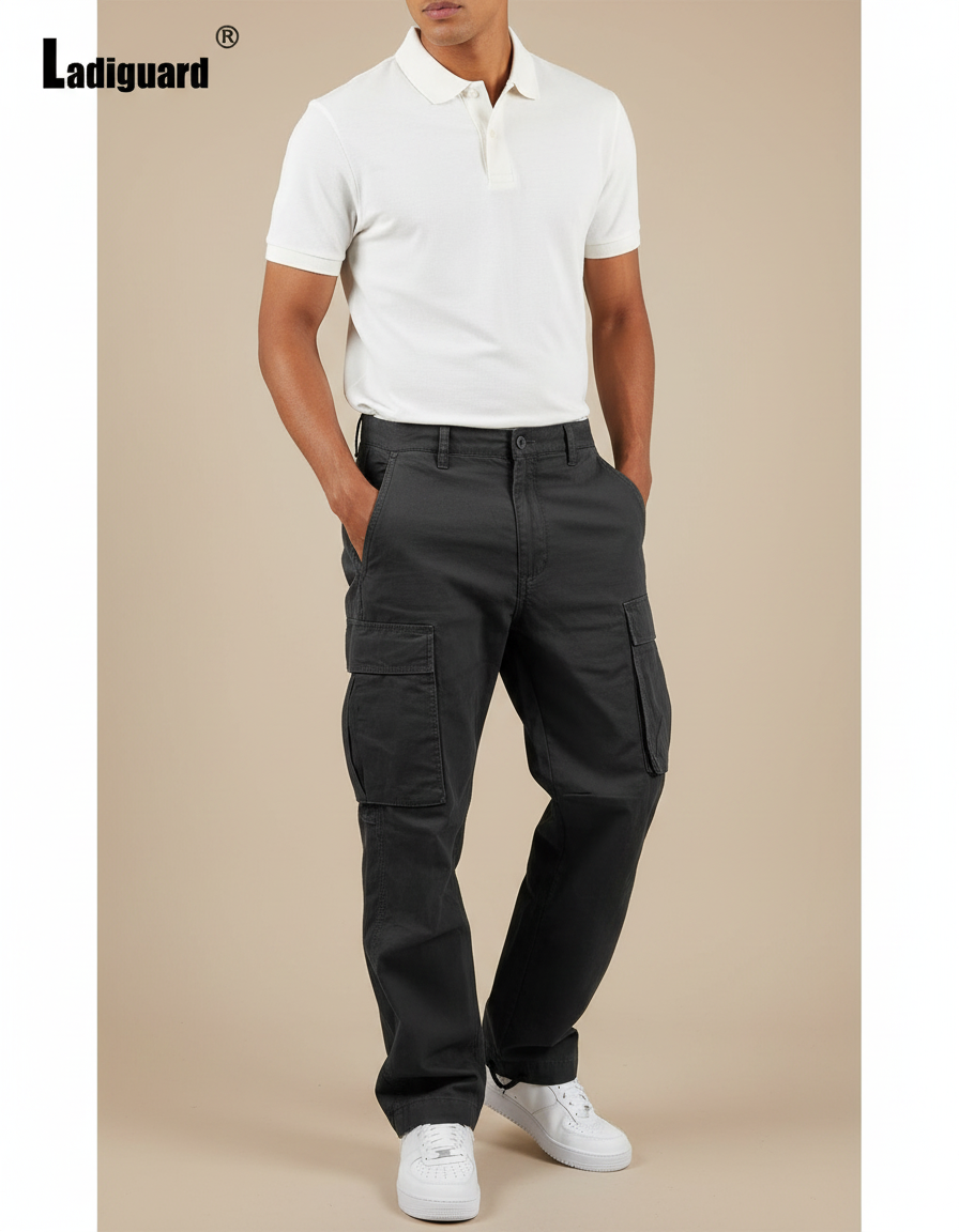 Pantalon Noir Cargo Homme Décontracté Ample Multi-Poches - Toile