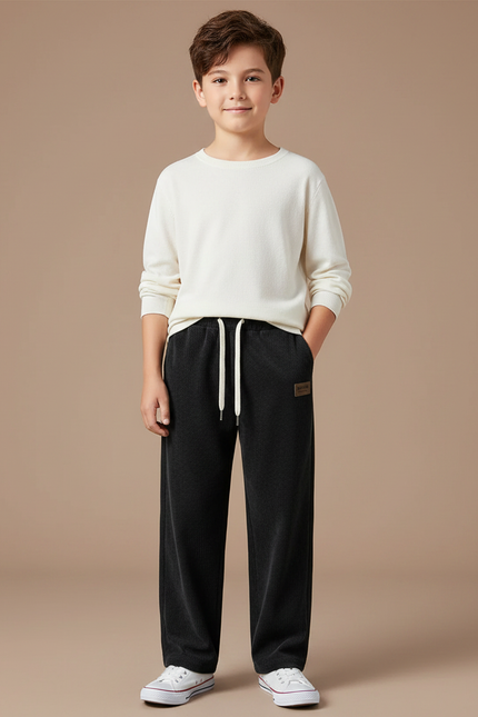 Pantalon Noir Côtelé Décontracté Ample Confortable Garçon - Cordé