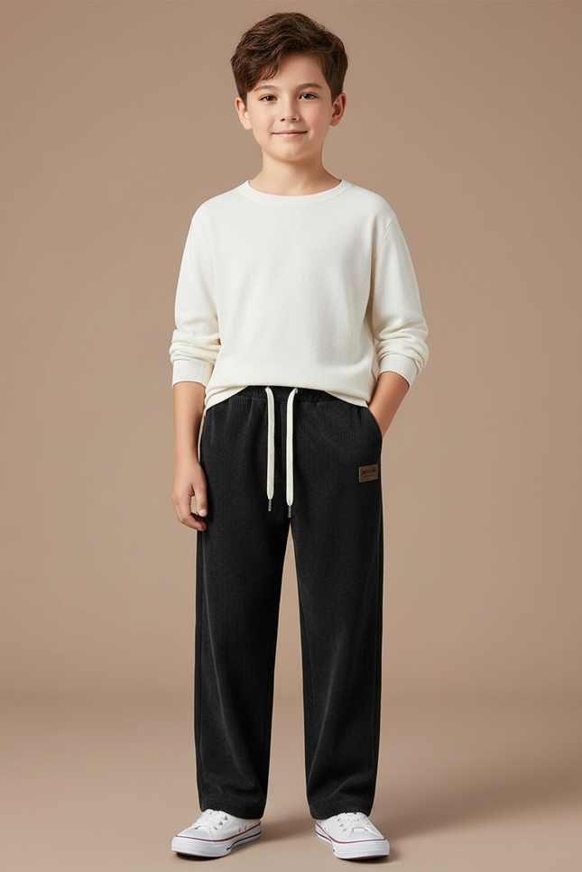 Pantalon Noir Côtelé Décontracté Ample Confortable Garçon - Cordé