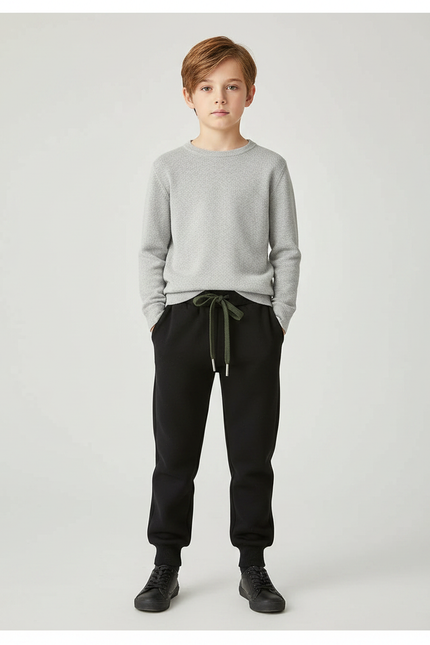 Pantalon Noir Molletonné Cordon Décontracté Enfant