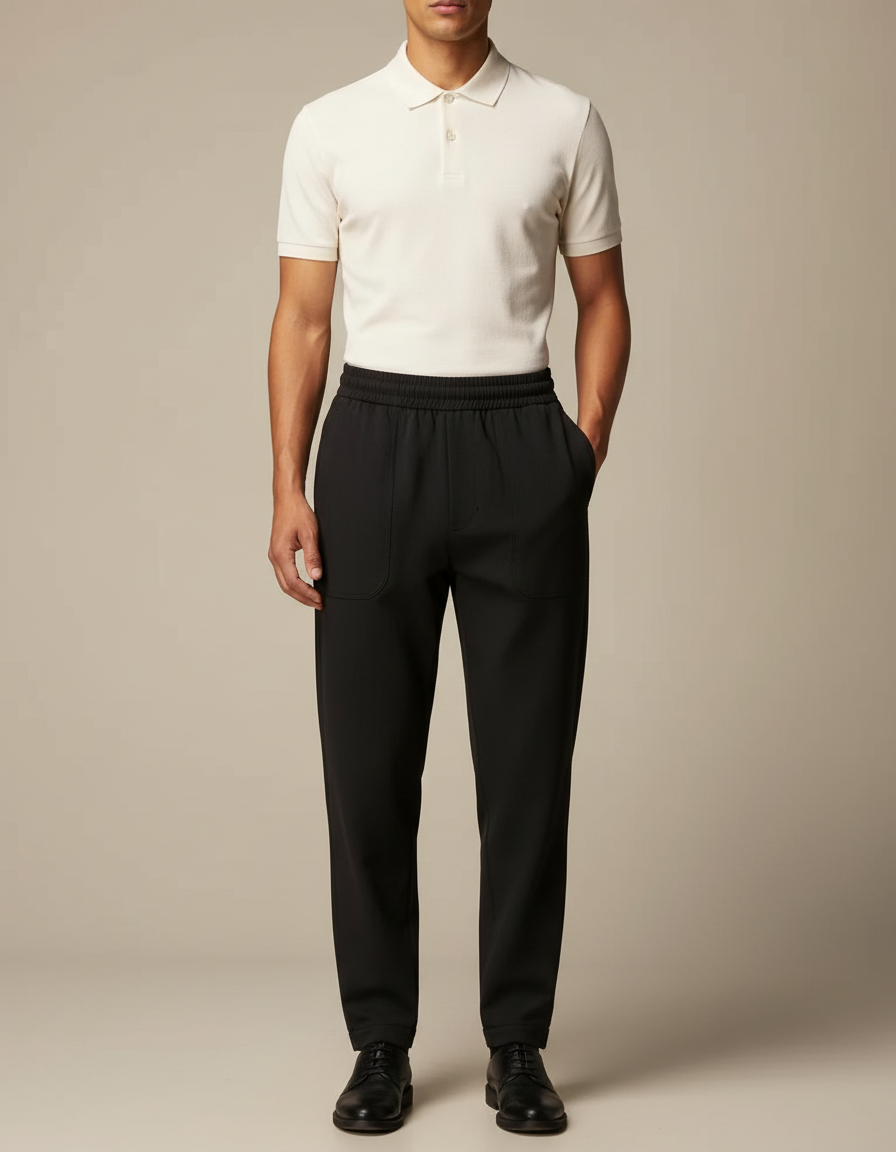 Pantalon Noir Fluide Décontracté Coton Homme - Polyester