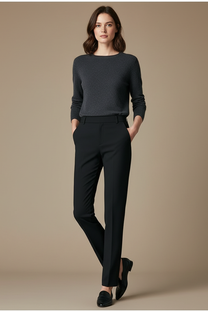 Pantalon Noir Femme Coupe Droite Élégant Chic Formel - Gabardine