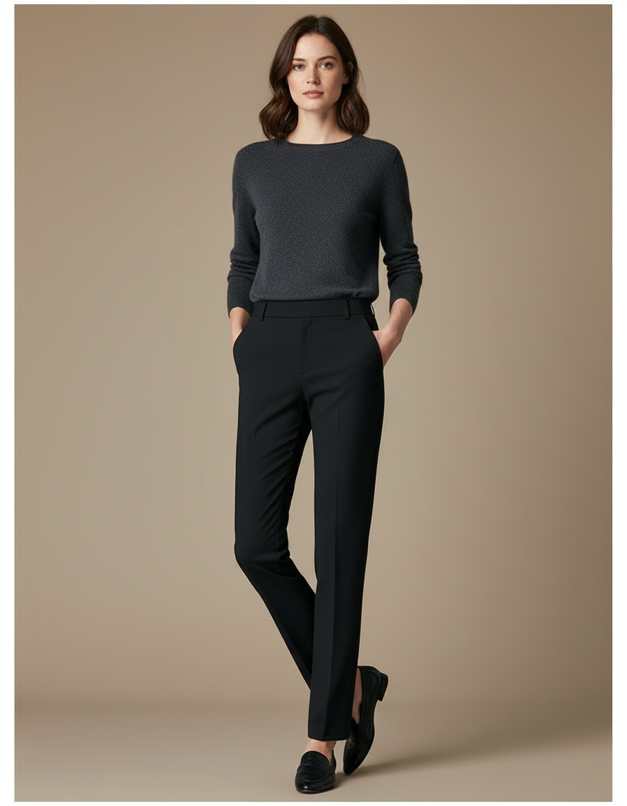 Pantalon Noir Femme Coupe Droite Élégant Chic Formel - Gabardine