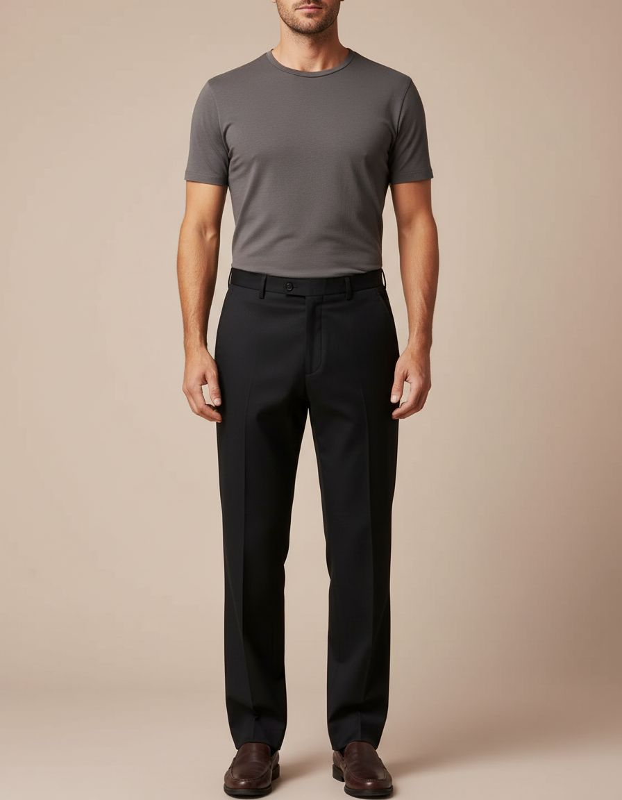 Pantalon Noir Coupe Droite - Gabardine