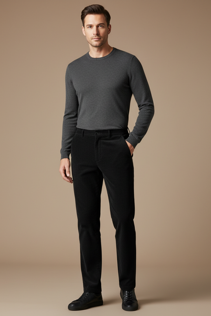 Pantalon Noir Côtelé Droit Homme Élégant - Cordé