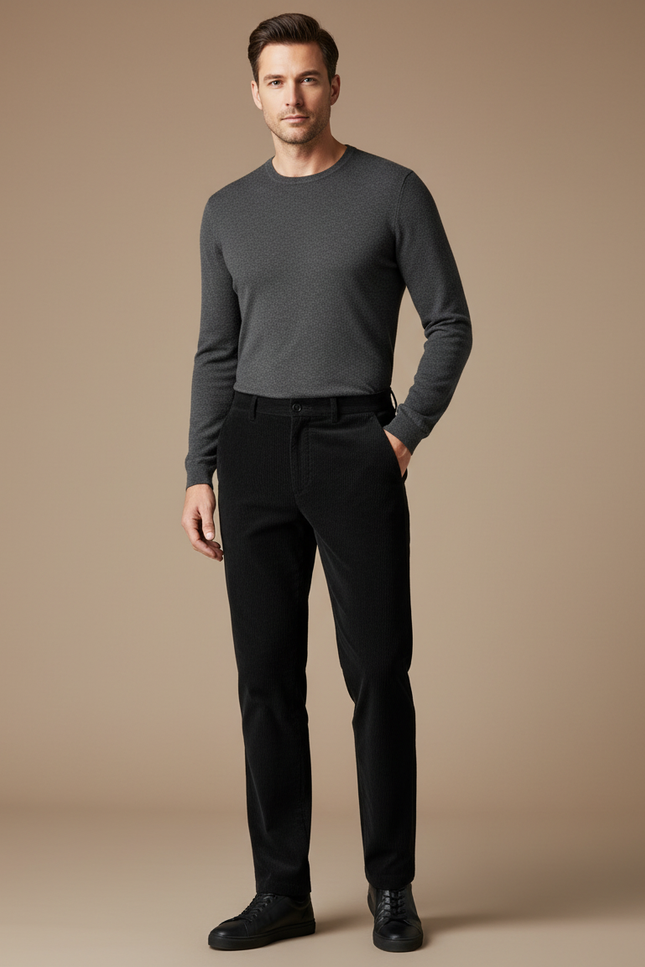 Pantalon Noir Côtelé Droit Homme Élégant - Cordé