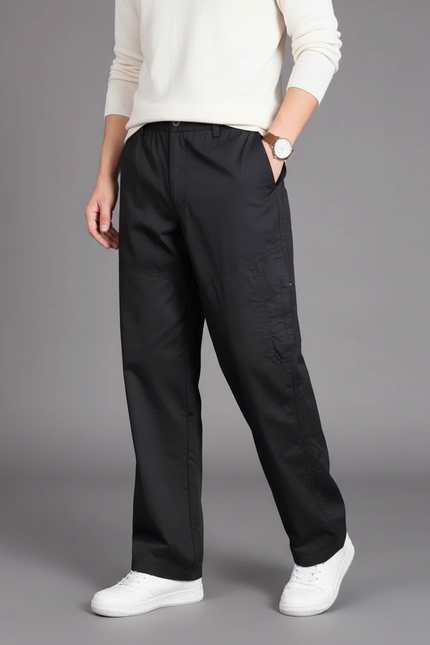 Pantalon Noir Coton Ample Décontracté Homme Uni